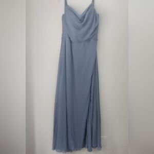 Mori Lee Bridesmaid Chiffon Dress Slate Blue Plus Size 22